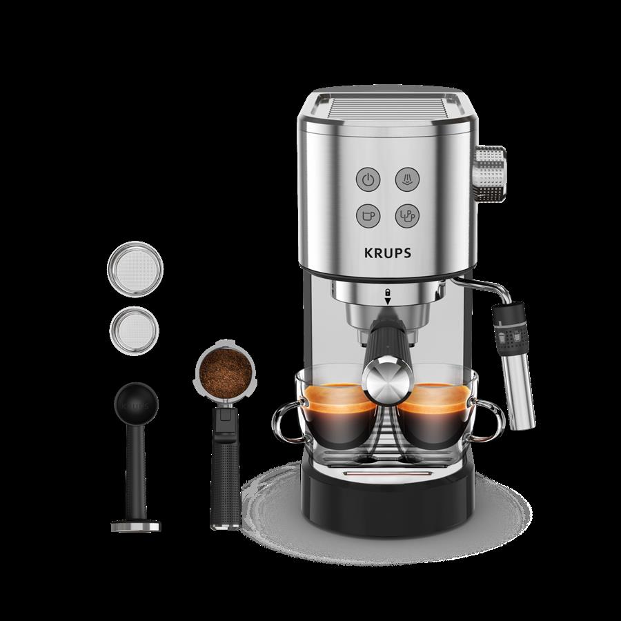 cafetera-express-krups-virtuoso-xp444c-1400-w-15-bar-1-l-the-1558745-1 Cafetera express - Krups Virtuoso+ XP444C, 1400 W, 15 Bar, 1 L, Thermoblock, Apagado automático, Acero Inox - Imagen 1