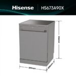 Hisense HS673A90X - Lavavajillas de libre instalación, 16 servicios, 60 cm, Inox - Imagen 2