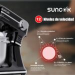 Robot amasador - SUNCOK B03B, 1500 W, 5,5 l, Negro - Imagen 2